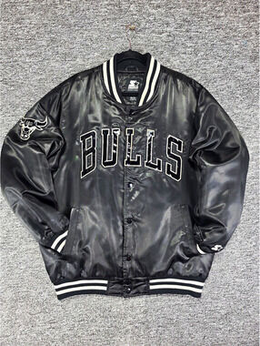 Starter Black Label Chicago Bulls NBA Snap-Front Jacket XL Black White